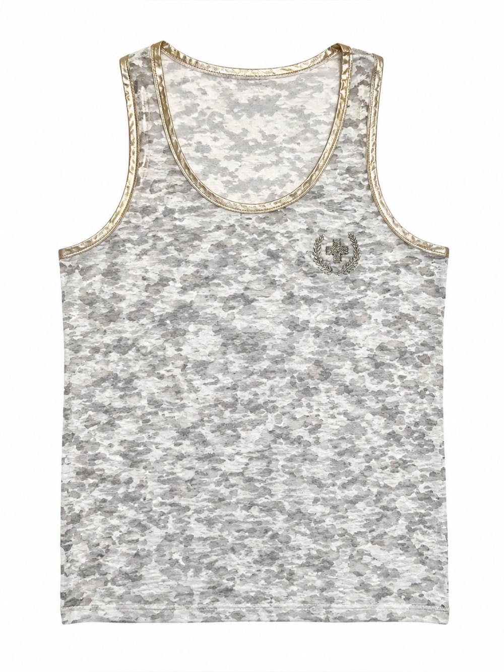 Andrew Christian Sheer Gray Camo Metallic Trim Tank Top